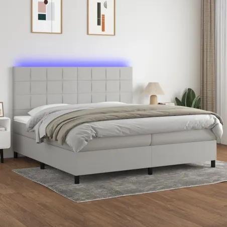 Sommier à lattes de lit et matelas et LED Gris clair 200x200 cm