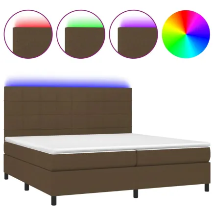 Sommier à lattes de lit matelas et LED Marron foncé 200x200 cm 2