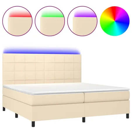 Sommier à lattes de lit et matelas et LED Crème 200x200cm Tissu