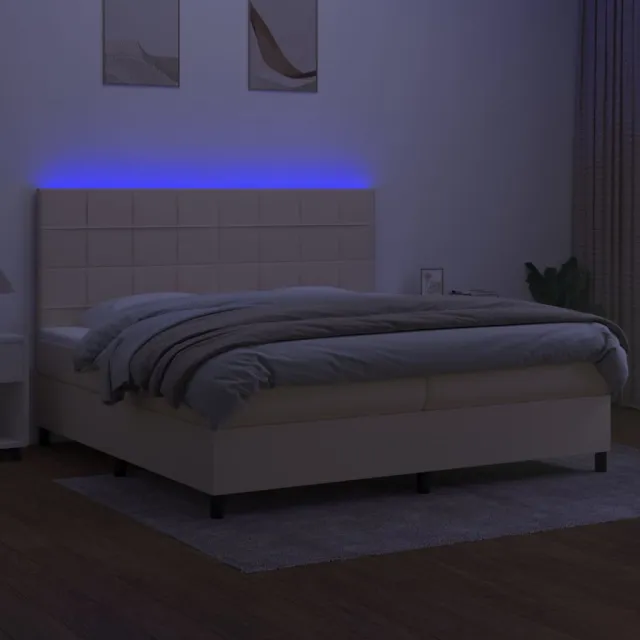 Sommier à lattes de lit et matelas et LED Crème 200x200cm Tissu