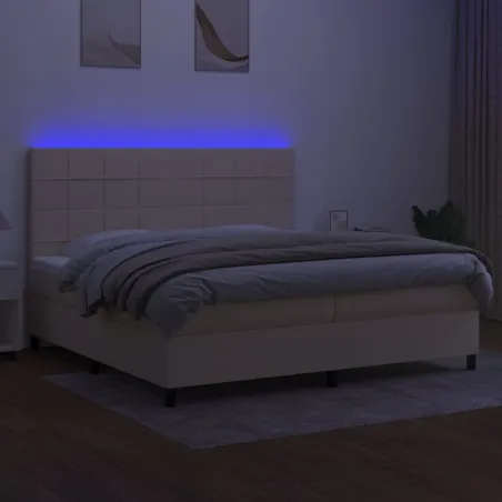 Sommier à lattes de lit et matelas et LED Crème 200x200cm Tissu