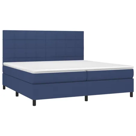 Sommier à lattes de lit et matelas et LED Bleu 200x200 cm Tissu