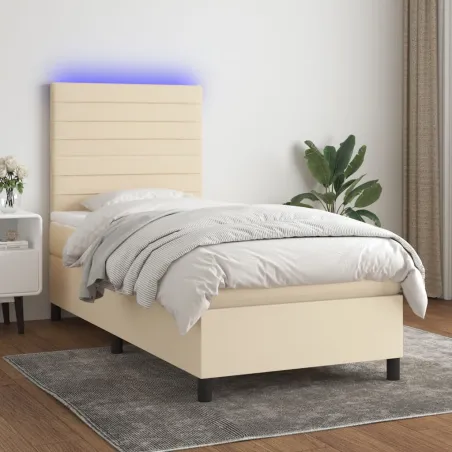 Sommier à lattes de lit et matelas et LED Crème 80x200 cm Tissu