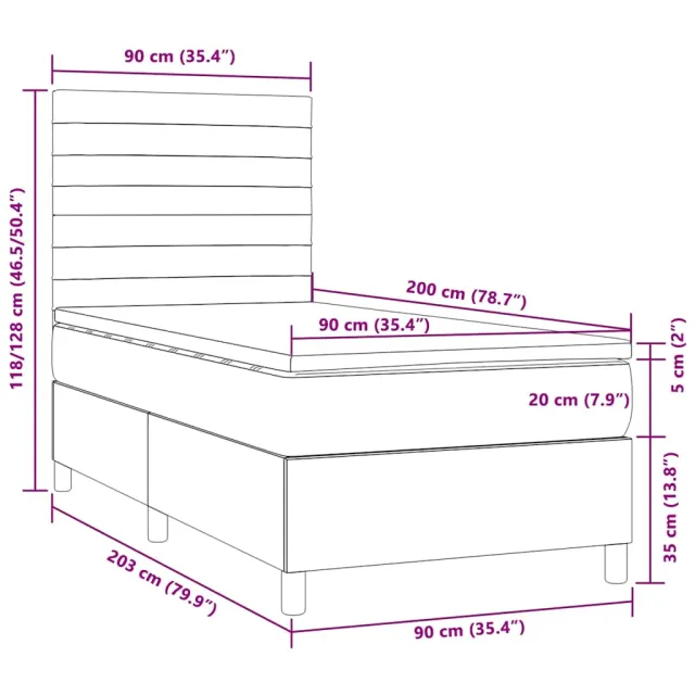 Sommier à lattes de lit et matelas et LED Marron foncé 90x200cm