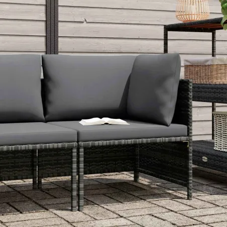 Canapé d'angle sectionnel avec coussins Gris Résine tressée