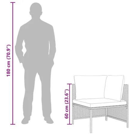 Canapé d'angle sectionnel avec coussins Gris Résine tressée