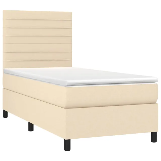 Sommier à lattes de lit et matelas et LED Crème 90x200 cm Tissu
