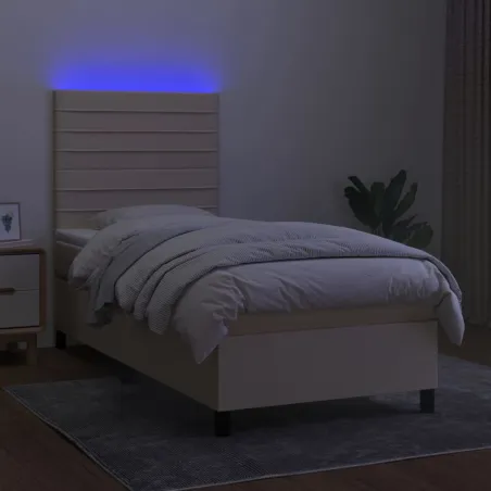 Sommier à lattes de lit et matelas et LED Crème 100x200cm Tissu