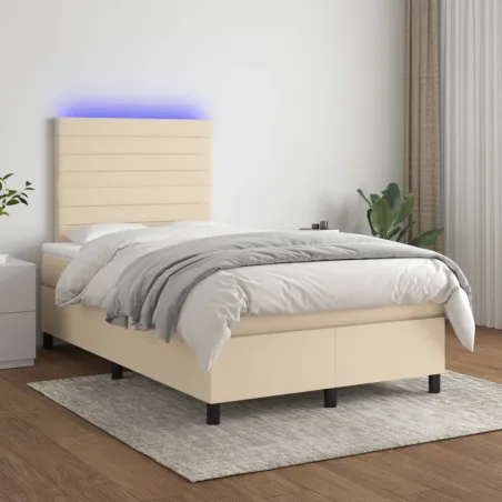 Sommier à lattes de lit et matelas et LED Crème 120x200cm Tissu