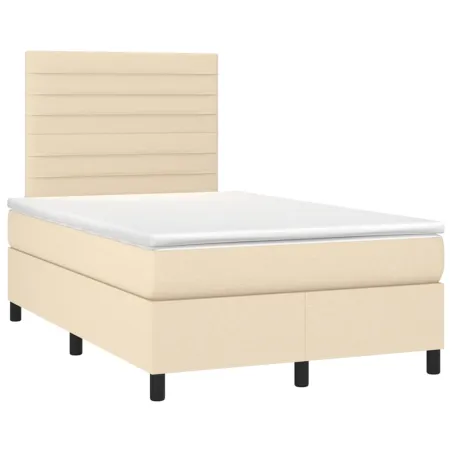 Sommier à lattes de lit et matelas et LED Crème 120x200cm Tissu