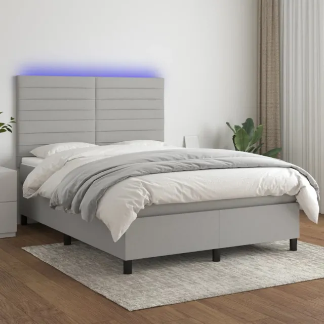 Sommier à lattes de lit et matelas et LED Gris clair 140x190 cm