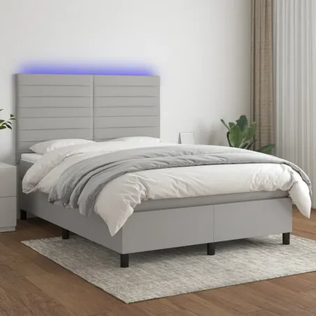 Sommier à lattes de lit et matelas et LED Gris clair 140x190 cm