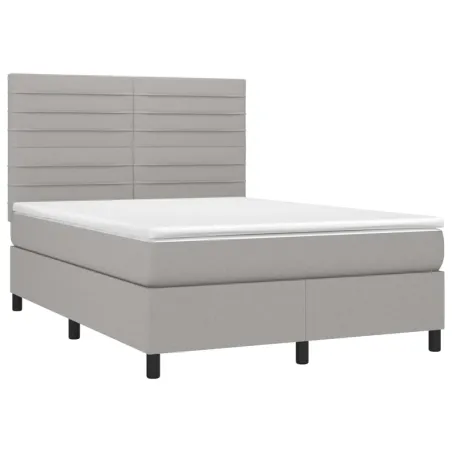 Sommier à lattes de lit et matelas et LED Gris clair 140x190 cm