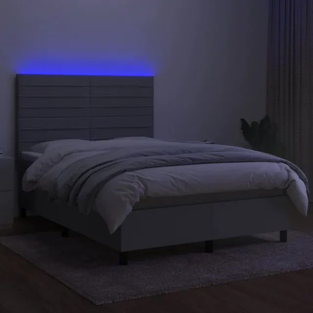 Sommier à lattes de lit et matelas et LED Gris clair 140x190 cm