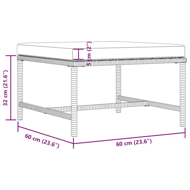Repose-pied sectionnel avec coussin Gris Résine tressée