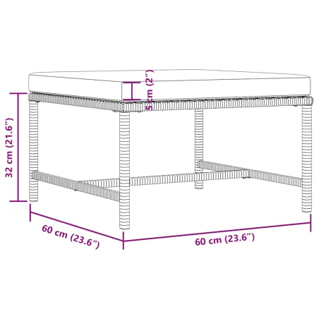 Repose-pied sectionnel avec coussin Gris Résine tressée