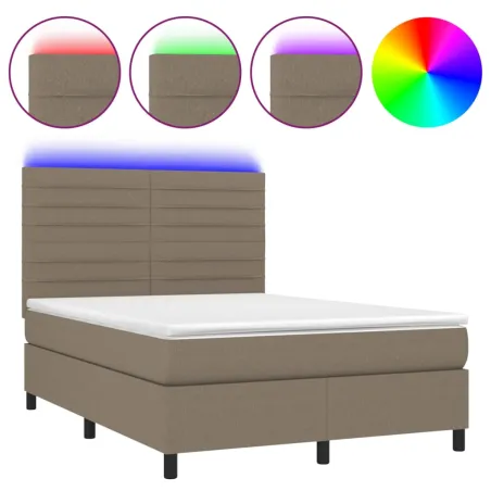 Sommier à lattes de lit et matelas et LED Taupe 140x190cm Tissu