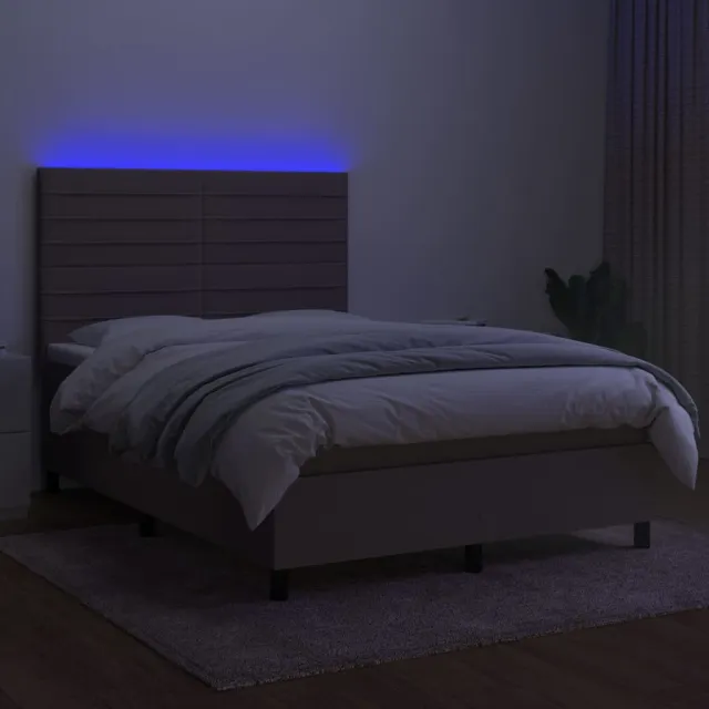 Sommier à lattes de lit et matelas et LED Taupe 140x190cm Tissu