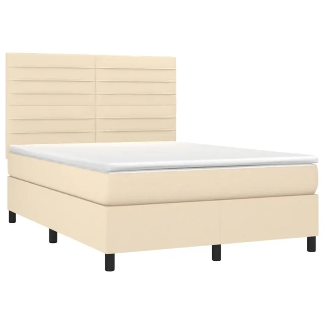 Sommier à lattes de lit et matelas et LED Crème 140x200cm Tissu