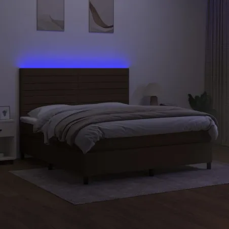 Sommier à lattes de lit matelas et LED Marron foncé 160x200 cm
