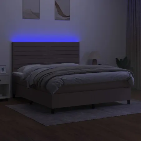 Sommier à lattes de lit et matelas et LED Taupe 160x200cm Tissu