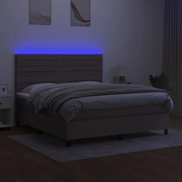 Sommier à lattes de lit et matelas et LED Taupe 180x200cm Tissu