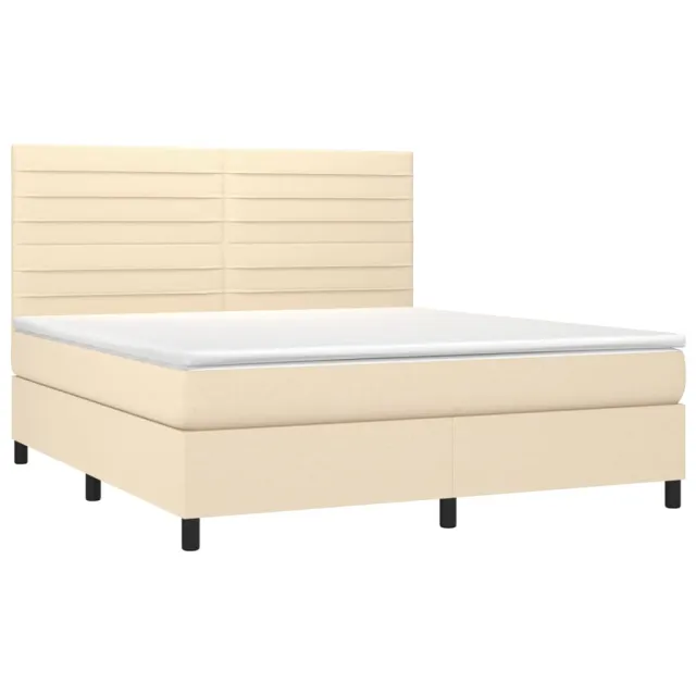 Sommier à lattes de lit et matelas et LED Crème 180x200cm Tissu