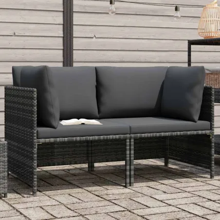 Canapé de jardin à 2 places avec coussins Gris Résine tressée