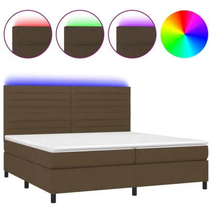 Sommier à lattes de lit matelas et LED Marron foncé 200x200 cm 2