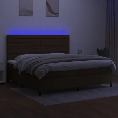 Sommier à lattes de lit matelas et LED Marron foncé 200x200 cm