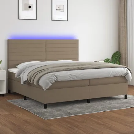 Sommier à lattes de lit et matelas et LED Taupe 200x200cm Tissu