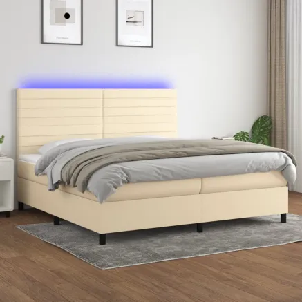 Sommier à lattes de lit et matelas et LED Crème 200x200cm Tissu
