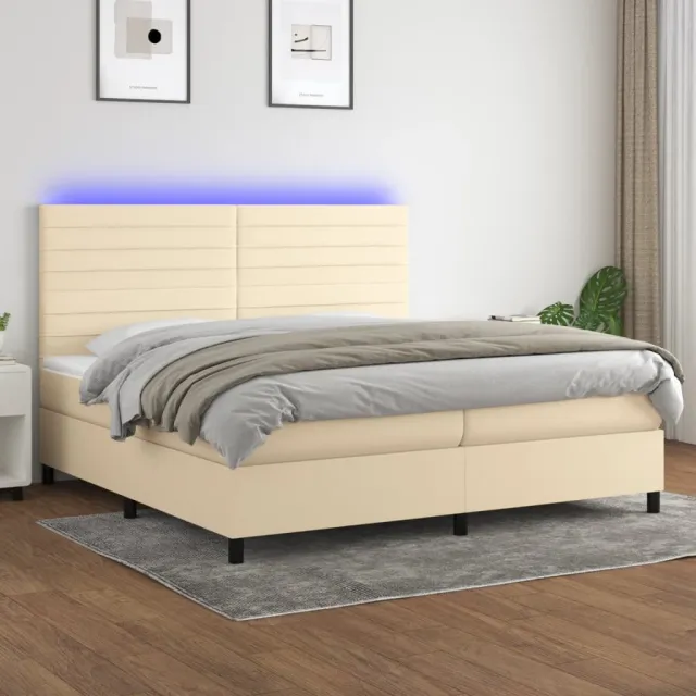 Sommier à lattes de lit et matelas et LED Crème 200x200cm Tissu