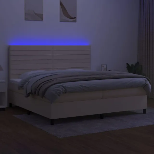 Sommier à lattes de lit et matelas et LED Crème 200x200cm Tissu