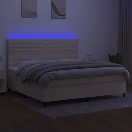 Sommier à lattes de lit et matelas et LED Crème 200x200cm Tissu