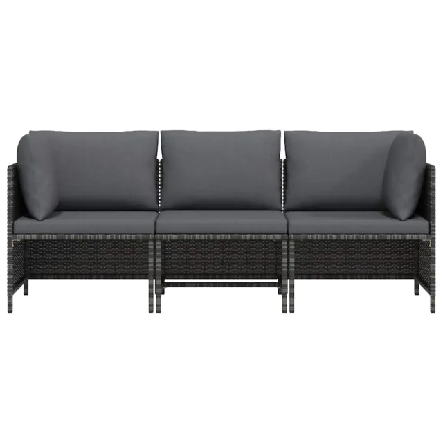 Canapé de jardin à 3 places avec coussins Gris Résine tressée