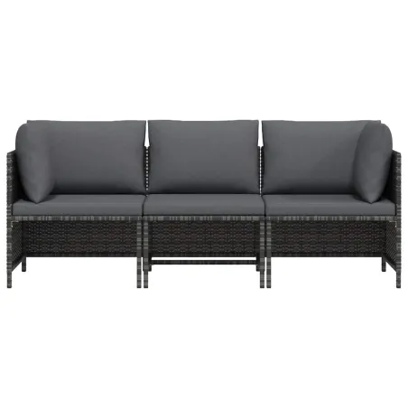Canapé de jardin à 3 places avec coussins Gris Résine tressée
