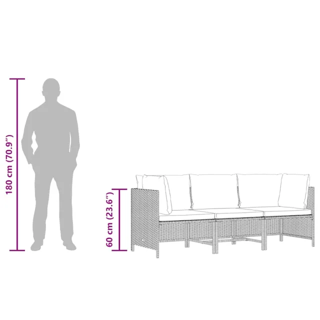 Canapé de jardin à 3 places avec coussins Gris Résine tressée