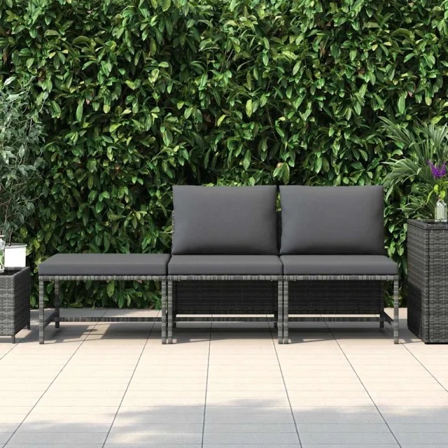 Salon de jardin 3 pcs avec coussins Gris Résine tressée