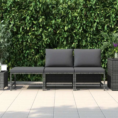 Salon de jardin 3 pcs avec coussins Gris Résine tressée