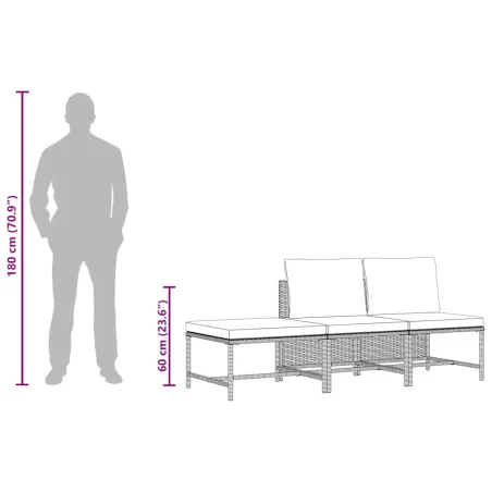 Salon de jardin 3 pcs avec coussins Gris Résine tressée