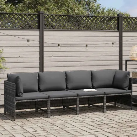 Canapé de jardin à 4 places avec coussins Gris Résine tressée 2