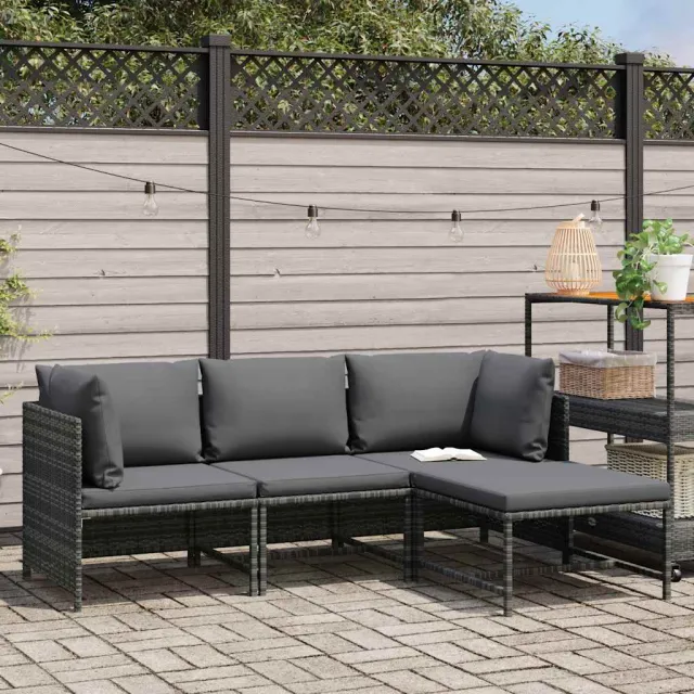 Salon de jardin 4 pcs avec coussins Résine tressée Gris