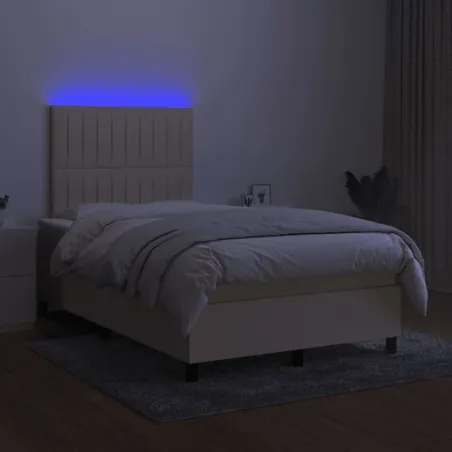 Sommier à lattes de lit et matelas et LED Crème 120x200cm Tissu