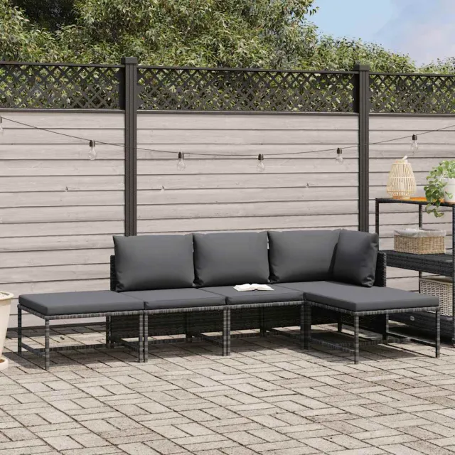 Salon de jardin 5 pcs avec coussins Gris Résine tressée