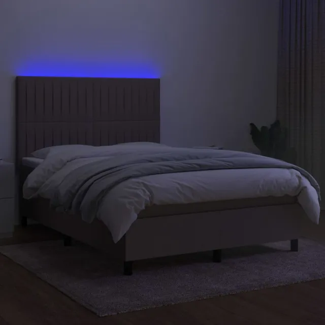 Sommier à lattes de lit et matelas et LED Taupe 140x190cm Tissu