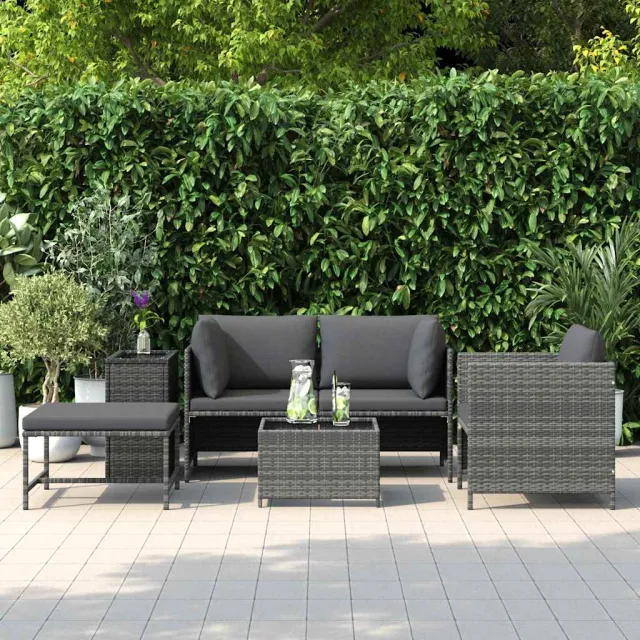 Salon de jardin 4 pcs avec coussins Résine tressée Gris