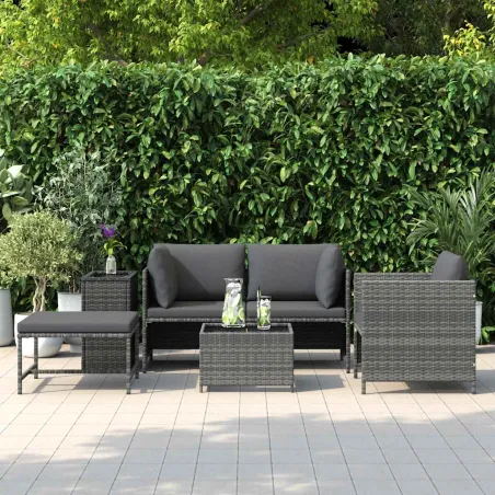 Salon de jardin 4 pcs avec coussins Résine tressée Gris
