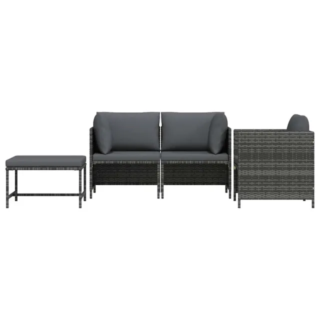 Salon de jardin 4 pcs avec coussins Résine tressée Gris