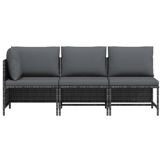 Salon de jardin 3 pcs avec coussins Résine tressée Gris